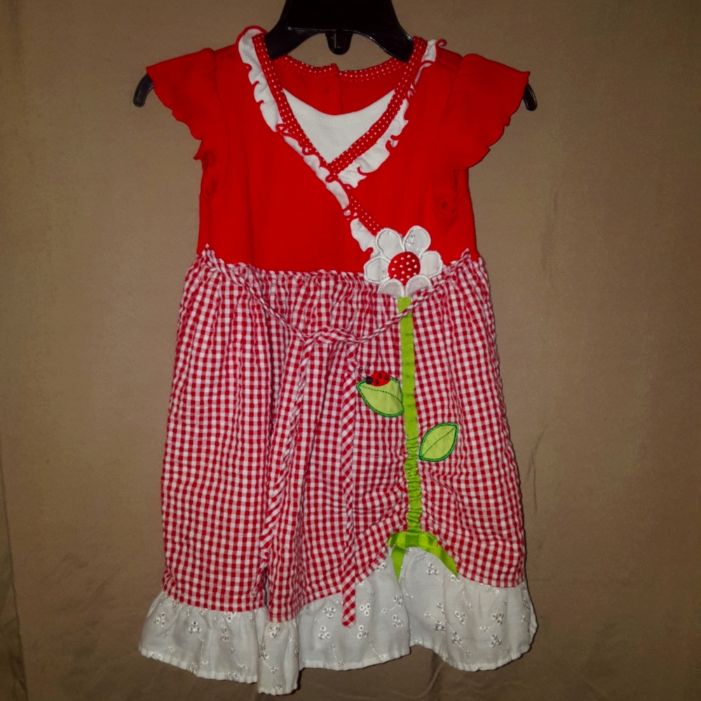 Youngland 3T Girls Red and White Lady-Bug Short Sleeve Summer Dress